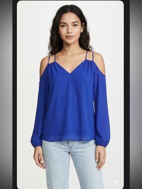 Skies Are Blue Royal Blue Cold-Shoulder V-Neck Blouse size M.
